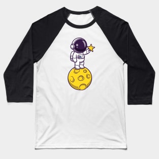 Astronaut Holding Star On Moon Cartoon Baseball T-Shirt